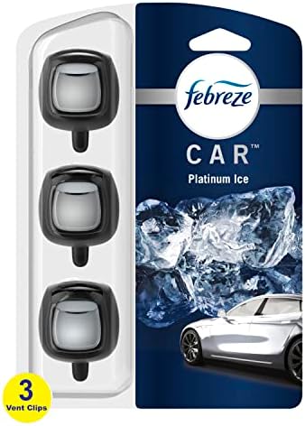 Febreze Car Air Freshener Vent Clip Platinum Ice Scent, .07 oz. Car Vent Clips, Pack of 3 and Stay-Fresh Storage Case