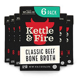 Kettle and Fire Classic Beef Bone Broth, Keto, Paleo, and Whole 30 Approved, Gluten Free, High in Protein and Collagen (6 Pack)