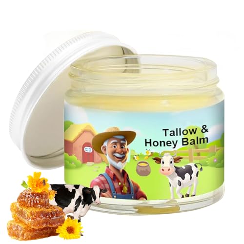 Tallow & Honey Balm, Tallow Face Moisturizer, Beef Tallow for Skin, Handmade All-Natural Moisturizer with Grass-Fed Beef Tallow & Raw Wild Honey for Smooth, Hydrated Skin, Natural Formula (1PCS)