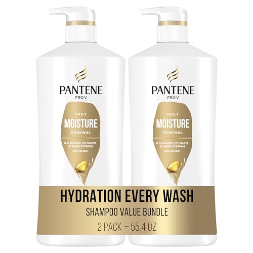 Pantene Daily Moisture Renewal Shampoo with Hair Mask Treatment, Pro-V for Dry Damaged Hair, Antioxidant-Rich, Hydrating & Nourishing, Safe for Color-Treated Hair, 27.7 Fl Oz Each, 2 Pack