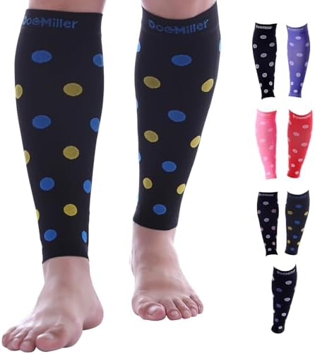 Doc Miller Calf Compression Sleeve – Footless Socks for Women & Men, 20-30mmHg, Shin Splint & Leg Cramp Support, Varicose Veins, Knee High, 1 Pair, Polka Dot