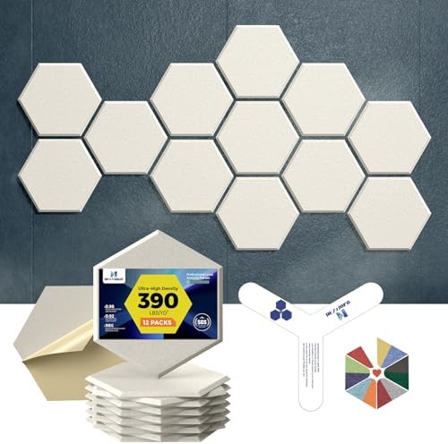 Self-Adhesive Acoustic Panels [390 lbs/yd³ Ultra-High Density], 2nd Generation Sound Absorbing Panel, Professional Level Sound Panel, Polyester Soundproof Foam [Size L, Beige]