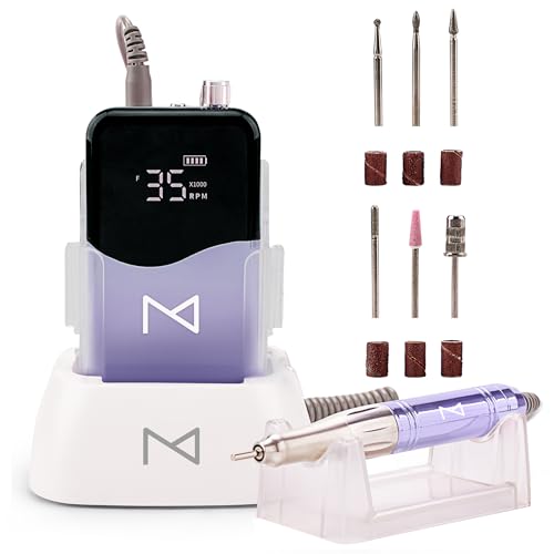 M Mase- Professional Nail Drill Machine - Brushless 2-in-1 Nail File - Electric, Nail Drill Cordless, 35000 RPM, HD Display - Electric Nail Drill for Professional & Home Use (Violet)