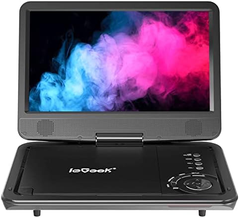 ieGeek Portable DVD Player 12.5", with 10.5" HD Swivel Screen, Car Travel DVD Players 5 Hrs Rechargeable Battery, No Region Restrict Video Player for Kids, Remote Control, Sync TV, USB&SD, Black