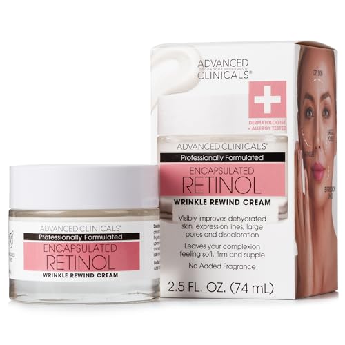 Advanced Clinicals Encapsulated Retinol Face Cream Moisturizer Facial Lotion Helps Diminish Wrinkles, Crepey Skin, & Age Spots, Fragrance Free Anti Aging Skin Care Retinol Lotion For Face, 2 Fl Oz