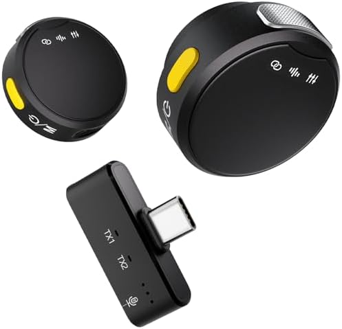 Wireless Lavalier Microphone for iPhone/Android, Mini Microphone with Noise Cancellation, 16Hrs Battery Life, Lapel Bluetooth Mic, USB-C/Type-C Wireless Lapel Mic