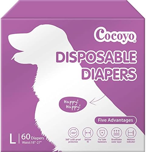 COCOYO Disposable Dog Diapers Female, Doggie Diapers Female,Puppy Diapers Female, Super Absorbent, Breathable, Wetness Indicator (Large, 60)