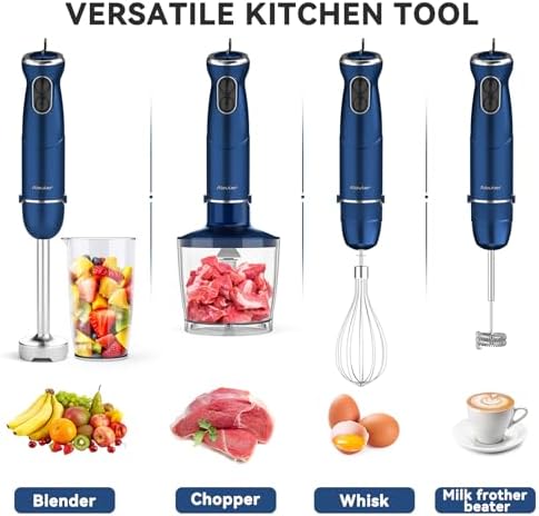 Immersion Blender Handheld 5 in 1 Hand Blender, 1000W Hand Mixer Stick, BPA-Free 12 Speed Handheld Blender 304 Stainless, Beaker, Chopper, Whisk and Milk Frother, Soup, Smoothies, Baby Food, Sauce