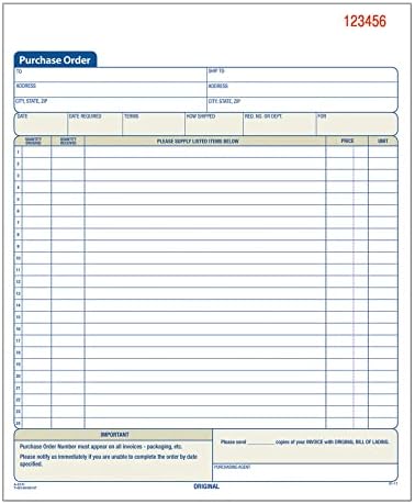 Adams Purchase Order Book, Carbonless, White/Canary, 2-Part, 8-3/8 x 10-11/16 Inches, 50 Sets (DC8131)