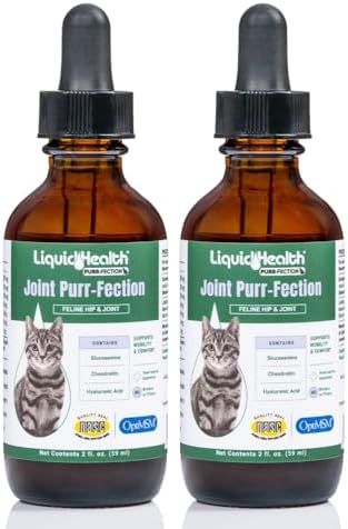 LIQUIDHEALTH 2.3 Oz Liquid Cat Glucosamine Joint Purr-Fection - Hip and Joint Health Relief Support, Chondroitin Feline Droppers -Senior Older Cats, Kittens - (2 Pack)