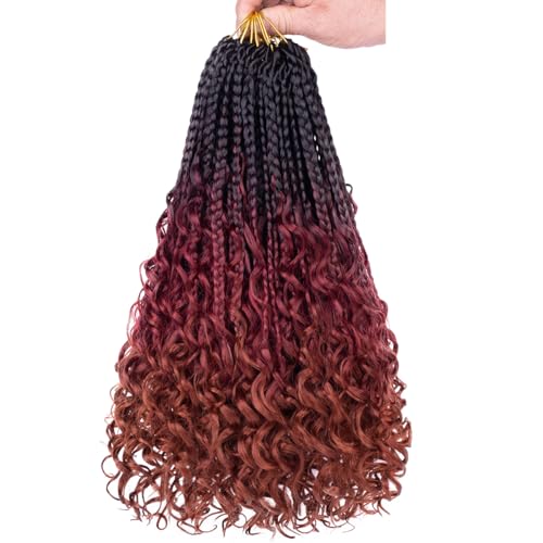 COOKOO 8 Packs Goddess Box Braids Crochet Hair for Women 14 Inch 3X Synthetic Bohomian Hippie Box Braids Crochet Hair Pre Looped With Curly Ends Braiding Hair Extension 1B530350#