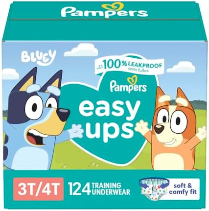 Pampers Easy Ups Boys & Girls Bluey Potty Training Pants - Size 3T-4T, One Month Supply (124 Count), Training Underwear (Packaging May Vary)