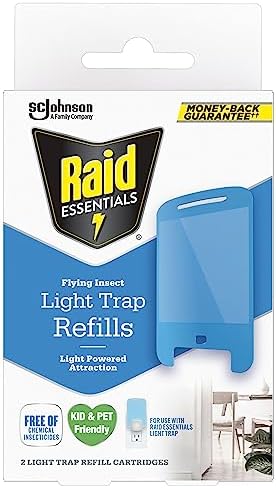 Raid Essentials Flying Insect Light Trap Refills, 2 Light Trap Refill Cartridges, Featuring Light Powered Attraction
