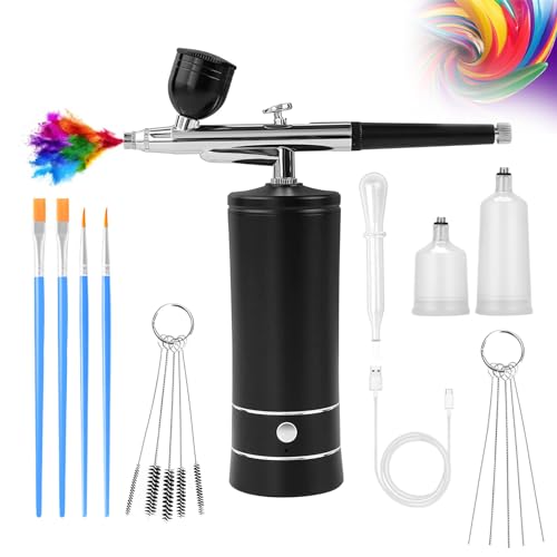 Airbrush-Kit Air Brush Kit With Airbrush Compressor Nail Charms Wireless Air Brush for Barber, Nail Art, Cake Decor, Makeup, Model Painting (Black)