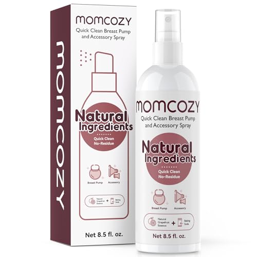Momcozy Portable Breast Pump Cleaner Spray, Strong Milk Fat Removal & Residue-Free, Natural Grapefruit Scent, Pump Spray for Breast Pump and Other Baby Products, 8.5 Fl Oz Bottle