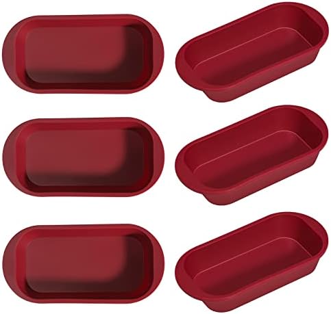 Nalchios Silicone Mini Loaf Pan Set of 6, Non-stick Easy Release Rectangle Mini Bread Pan, Hot Dog Buns Mold, Flexible BPA Free Silicone Baking Mold for Baking Bread, Brownie, Cheesecake, Meatloaf