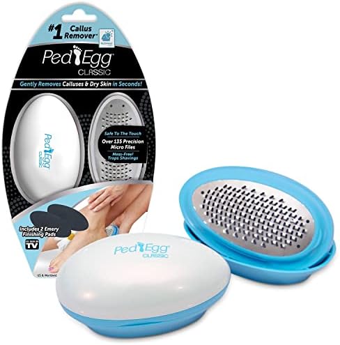 PedEgg Classic Callus Remover, As Seen On TV, New Look, Safely and Painlessly Remove Tough Calluses & Dry Skin to Reveal Smooth Soft Feet, 135 Precision Micro-Blades, Traps Shavings Mess-Free