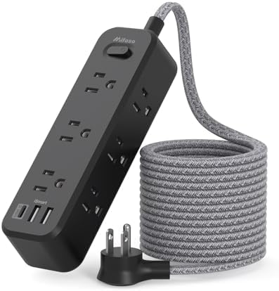 Black Extension Cord, 5FT Surge Protector Power Strip, Long Extension Cord with 9 Outlets 3 USB Ports, Extension Cord with Multiple Outlets, USB Power Strip for Office, Dorm Room Essentials, College