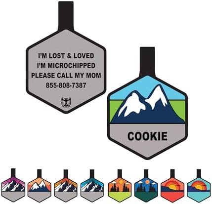 Silent Dog Tag Personalized with 5 Lines of Custom Deep Engraved Durable Soundless Silicone Pet ID Name Tag Hexagon Snow Mountain Boy