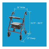 Carex Rollator Walker with Seat - Height Adjustable Adult Walker with Seat and Wheels, - Supports up to 250 lbs 1 Count (Pack of 1)