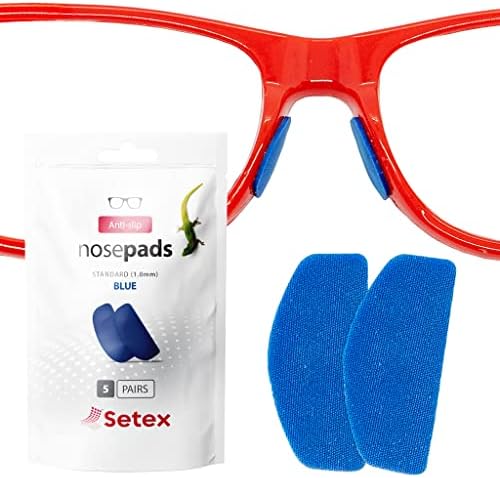 Setex Gecko Grip 1.0mm Anti-Slip Nose Pads for Eyeglasses, (5 Blue Pair) USA Made, 2500 Innovative Microstructured Fibers per Nose Pad, 1mm x 7mm x 16mm