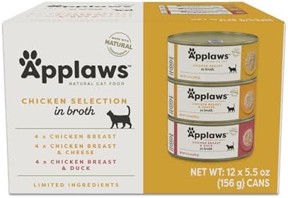 Applaws Natural Wet Cat Food in Broth, Made with Limited and Natural Ingredients, Chicken Selection Variety Pack in Broth (12 x 5.5oz Cans)