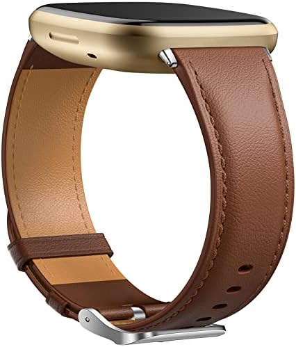 GEAK Leather Band Compatible with Fitbit Sense Bands/Fitbit Versa 3/Versa 4 Bands for Woman Men, Top Grain Genuine Leather Strap Wristband for Fitbit Versa 3/Versa 4/Sense Smartwatch, Brown