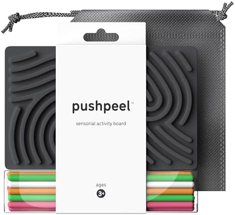 Sensory Activity Board: Silicone Fidget Toy for Calming, Stress, Anxiety, ADHD & Autism | Silent, No Mess | Kids 3+ & Adults | Includes Portable Travel Bag & 11 Strings (Granite)