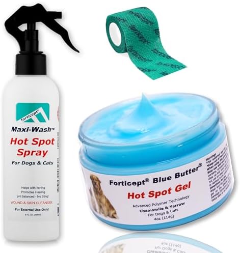 Forticept Hot Spot Treatment and Wound Care Kit for Dogs&Cats |Hotspot Wound Wash Spray 8oz + Wound Care Ointment 4oz + 2" 5 Yards Wound and Paw Bandage Wrap | First Aid Kit