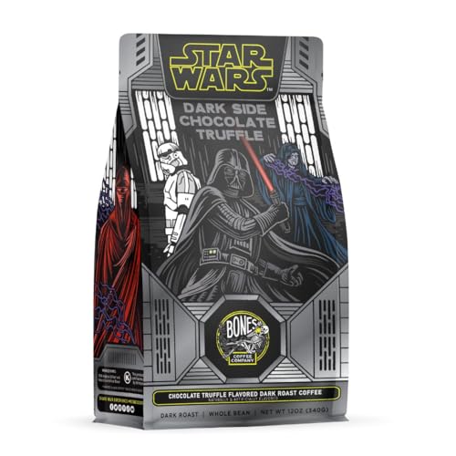 Bones Coffee Company Star Wars Dark Side Chocolate Truffle Flavored Coffee Beans, Whole Bean Coffee Dark Roast Low Acid, Chocolate Truffle Flavor (12 oz)