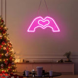 HMASYO Heart Hands Neon Sign Love Finger Neon Light, Pink Heart Neon Sign Light with Dimmer and USB, LED Wall Art for Music Lover Bedroom Game Room Bar Party Wedding Birthday Christmas Decor 15.7"