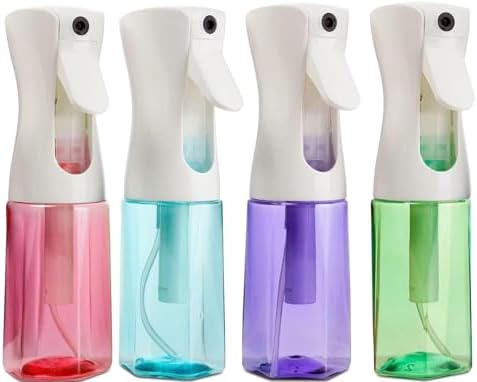 Continuous Mist Spray Bottle – Ultra Fine Mist for Hair Styling, Salon Use, and Versatile Applications – 5 oz Octagon Shape Empty Bottle – Variety Pack of 4