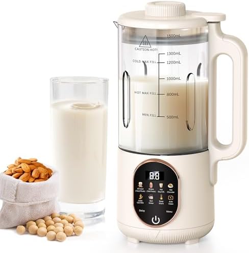 50oz Nut Milk Maker, 10 in 1 Automatic Nut Milk Maker with 20 Blades,Almond Milk Machine,Plant Based Milks Homemade Oat,Chowder,Juice,Soy Milk Machine with Delay Start,Boil Water,Keep Warm&Auto Clean