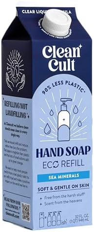 Cleancult Liquid Hand Soap Refill - Sea Minerals - Gentle On Sensitive Skin - Made with Aloe Vera & Essential Oils - Eco Friendly - Paper-Based Packaging - 32 oz/1 Pack