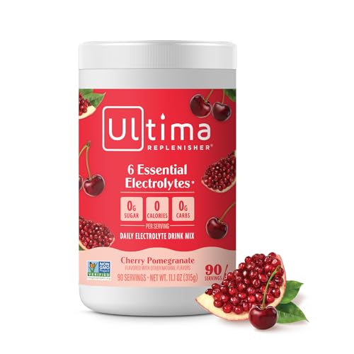 Ultima Replenisher Daily Electrolyte Powder Drink Mix – Cherry Pomegranate, 90 Servings – Hydration Powder with 6 Electrolytes and Minerals – Keto Friendly, Vegan, Non-GMO and Sugar-Free
