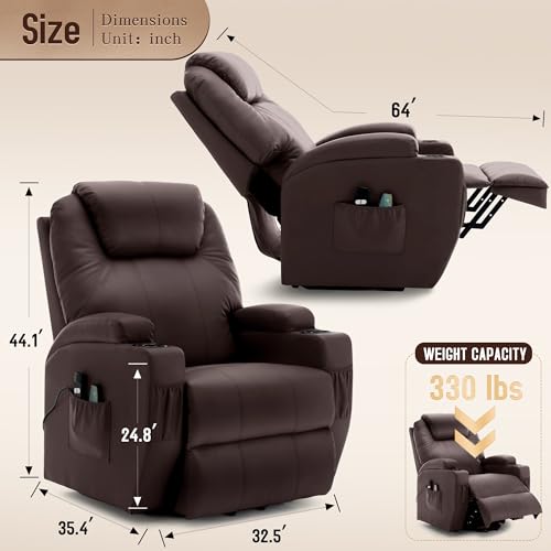 Electric Recliner with Massage and Heating, Power Lift Recliner Chair for Elderly and Adults, Modern Reclining Chair with Remote Control, Cup Holder, and Faux Leather Upholstery