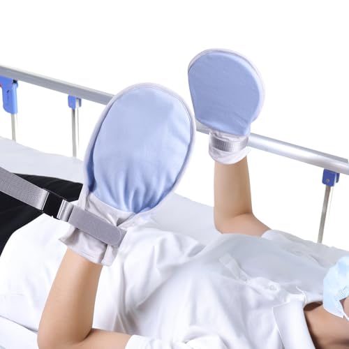 Medical Restraint Mittens with Removable Ties for Patients or Elderly, 2Pcs, Soft and Skin-friendly, Restraint Mitts Restraint Gloves with Finger Ring, Anti Scratch and Dementia for Adults, Blue