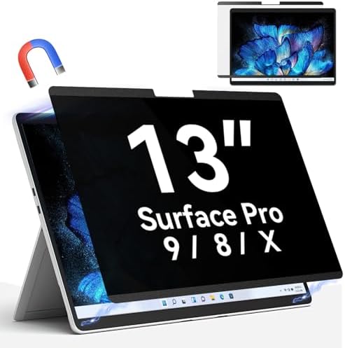 Magnetic Privacy Filter Compatible with Microsoft Surface Pro 10 (2024) / Pro 9 (2022) / Pro 8 (2021) / Pro X (2021, 2019), 13 Inch Removable Anti Spy Glare Blue Light Privacy Screen