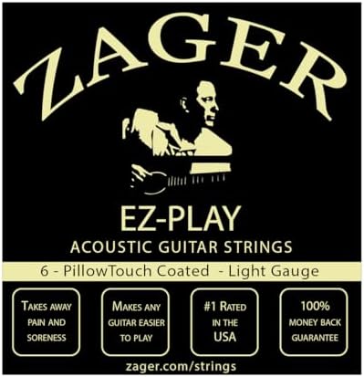 Zager Easy Play Pillow Touch Coated Guitar Strings - Acoustic Guitar Strings - 80/20 Bronze - For 6 String Guitar - Deep Bright Projecting Tone - Custom Light Gauge - Pack of 1