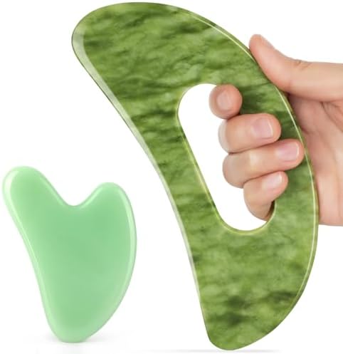 Jade Stone Gua Sha Massage Tool Set Larger Guasha Board with Handle Muscle Scraping Massage Tools Facial Anti Cellulite Spa Acupuncture Tools for Back Neck Face Leg Massage, Lymphatic Drainage