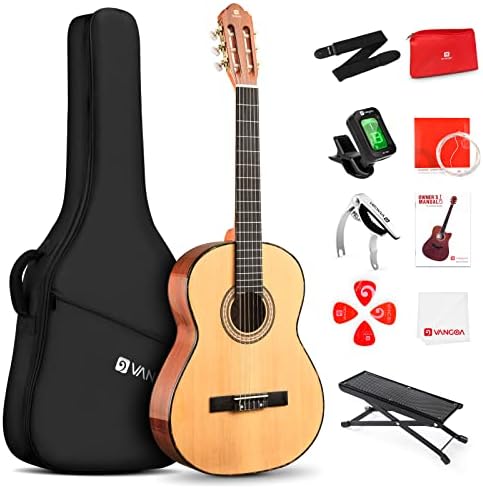 Vangoa Classical Guitar, 39 Inch Nylon String Guitar Classical, Full Size Beginner Spanish Guitar With Spruce Top And Sapele Back, Bundle for Gig Bag, Pedal, Guitar Tuner, Strap, Capo, Spare Strings
