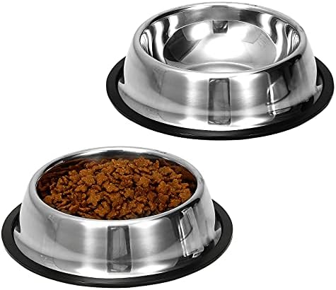 2 Pack Stainless Steel Dog Bowls with Rubber Bottom, Non Skid Non Spill Heavy Duty Premium Quality Pets Feeder Bowls for Dogs and Cats and More (3.5Cup / 28oz)