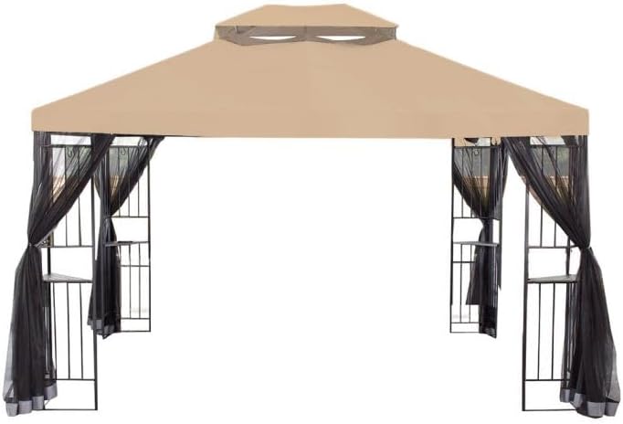Garden Winds Custom Fit Replacement Canopy Top Cover Compatible with The Mainstays Easy Assembly MSD236247917053 10' x 12' Gazebo - Upgraded Performance RipLock 350 Fabric - Beige