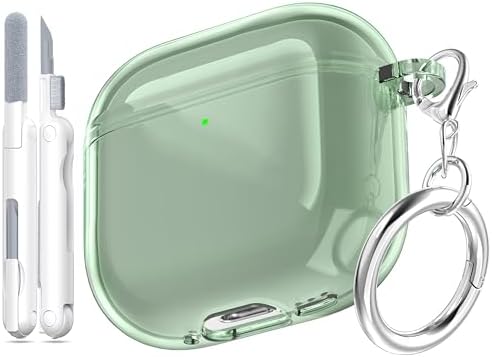 for AirPods 4th Generation Case Cover 2024, Military-Grade Shockproof, Soft TPU Highly Transparent Anti-Yellowing for AirPods 4 Case with Cleaning Kit & Cute Round Buckle, Clear Green