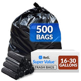 Reli. SuperValue 16-25 Gallon Trash Bags | 500 Count Bulk | Black Multi-Use Garbage Bags