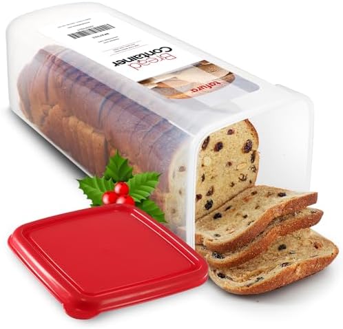 Tafura Bread Container - BPA Free Plastic Bread Box - Container/Holder for Homemade Loaves and Baked Goods with Red Airtight Lid
