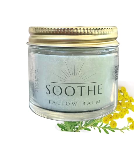 Soothe Tallow Balm- Grass-fed Beef Tallow Infused with Blue Tansy & Colloidal Oatmeal- Infant safe ointment for rash, dry skin, eczema, psorasis- Organic (2 oz)