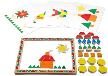 Melissa & Doug Deluxe Wooden Magnetic Pattern Blocks Set - Educational Toy With 120 Magnets and Carrying Case, Multi-color, 1 EA