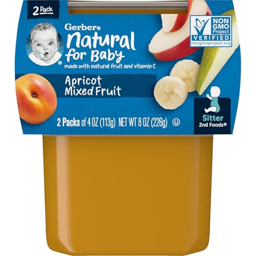 Gerber Natural for Baby 2nd Foods Baby Food Tubs, Apricot Mixed Fruit, Made with Natural Fruit & Vitamin C, Pureed Baby Food (8 Ounce (Pack of 8))