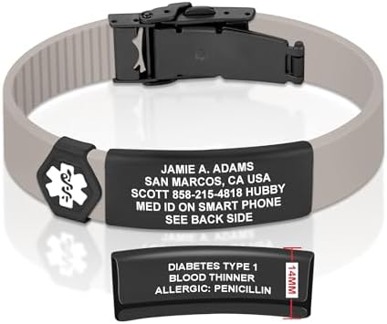 Divoti Custom Engraved Medical Alert ID Bracelet – Dual-Sided Laser Etching, Silicone Wristband, Stainless Steel Security Clasp – Adjustable & Trim-to-Fit – Emergency Medical Info Band for Men & Women